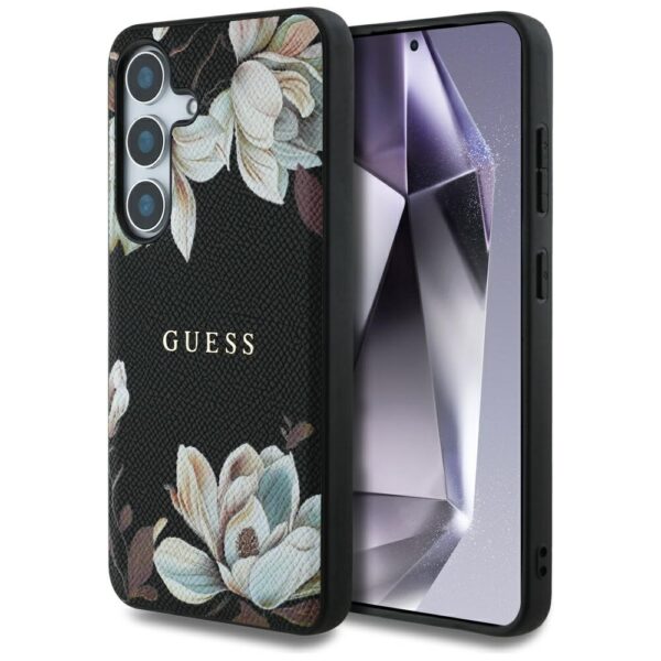 Guess - Grained Flowers MagSafe (GUHMS25SPGNMPLMK) - Samsung Galaxy S25 - Μαύρο
