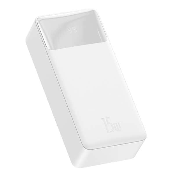 Baseus - Power Bank Bipow (PPBD050202) - Digital Display 2xUSB, USB-C, Micro-USB 30000mAh 15W + Cable Micro-USB 0.25m - Λευκό