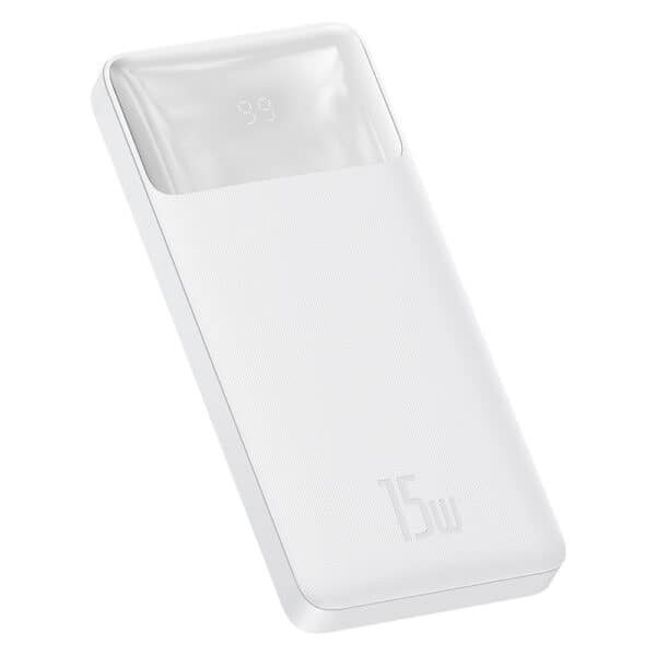 Baseus - Power Bank Bipow (PPBD050002) - Digital Display 2xUSB QC3.0, USB-C 10000mAh 15W + Cable Micro-USB 0.25m - Λευκό