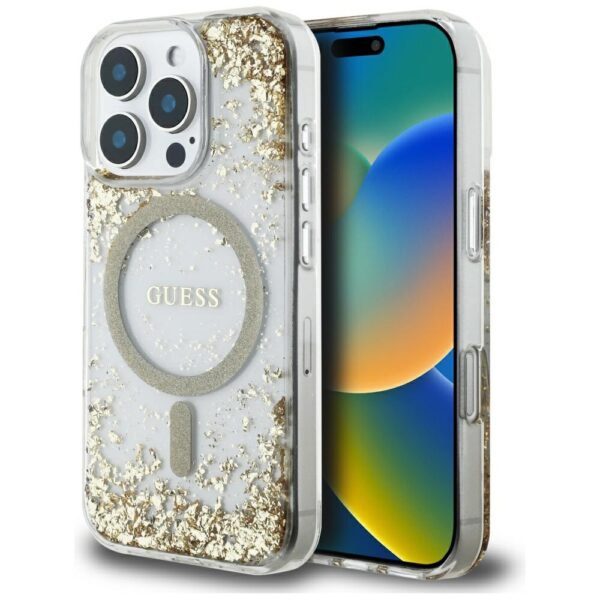 Guess - Hardcase Resin Bottom Glitter MagSafe (GUHMP16LRGRGED) - iPhone 16 Pro - Χρυσό