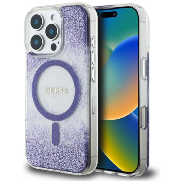 Guess - Hardcase Resin Bottom Glitter MagSafe (GUHMP16LRGRGEU) - iPhone 16 Pro - Μώβ