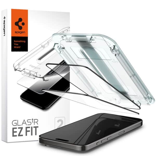 Spigen - Glas.tR EZ-FIT (2 pack) - iPhone 15 Pro - Μαύρο