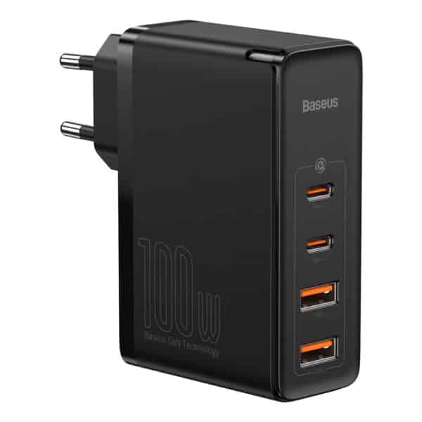 Baseus - Φορτιστής GaN2 Pro (CCGAN2P-L01) - 2x USB-C PD 100W, 2x USB-A QC3.0 with Cable Type-C to Type-C - Μαύρο