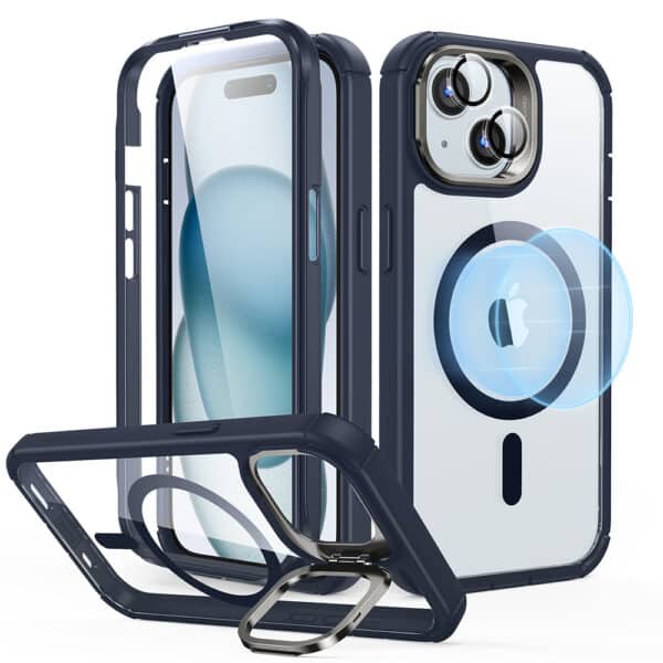 ESR - Armor Tough Kickstand HaloLock + Προστασία Οθόνης - iPhone 15 Plus - Clear Σκούρο Μπλε