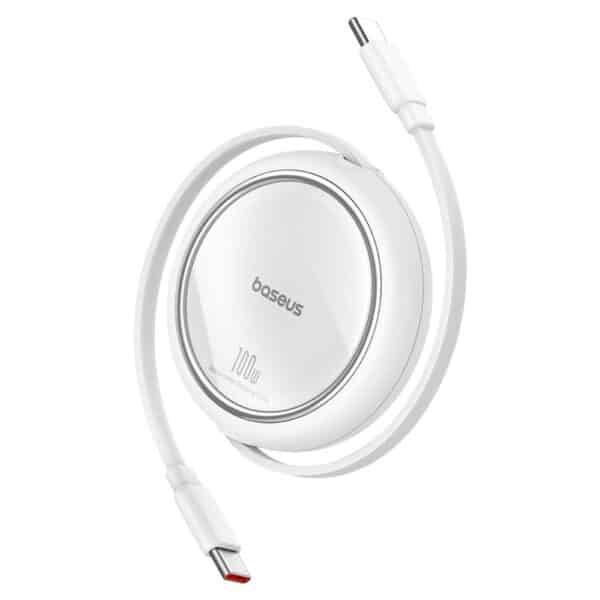 Baseus - Data Cable Free2Draw Mini (P10364500211-00) - Type-C to Type-C, 100W, 1m, Retractable - Moon Λευκό
