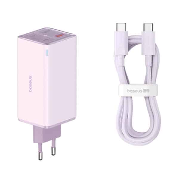Baseus - Φορτιστής GaN6 Pro (P10162705532-00) - 2x USB, 2x Type-C, 100W, with Cable Type-C, 100W, 20V, 5A, 1m - Μώβ